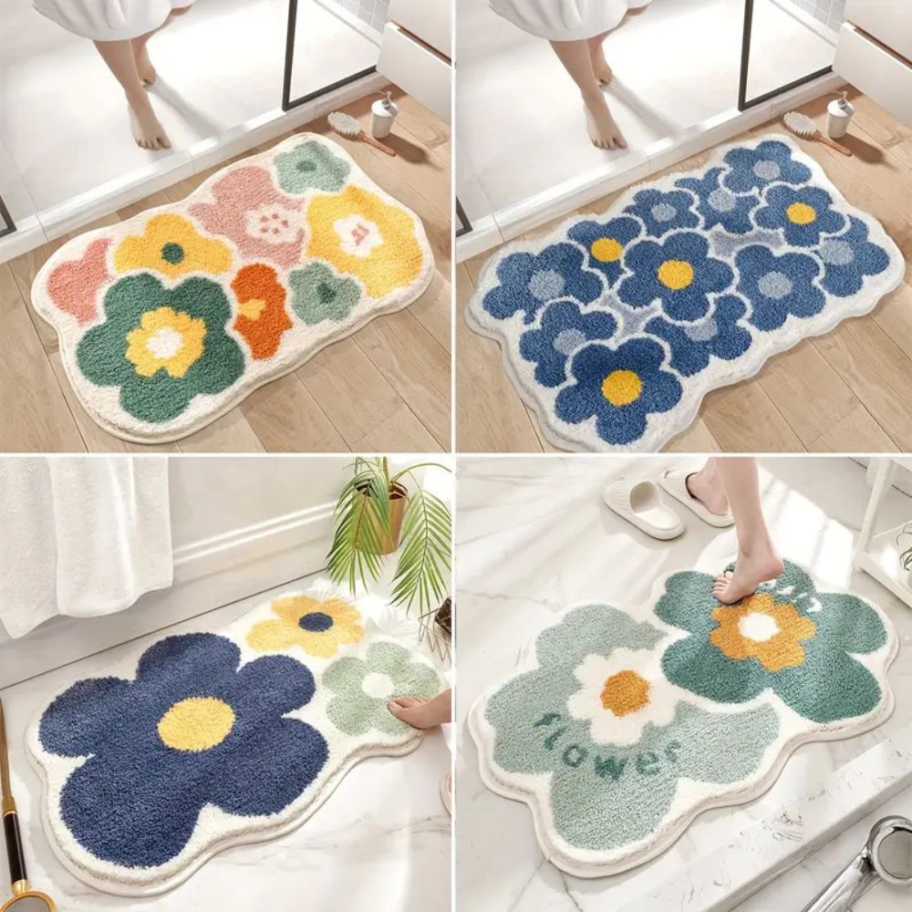 BlütenHeim: Rutschfeste Badematte im Blumen Design – Weich, Saugfähig & Waschbar
