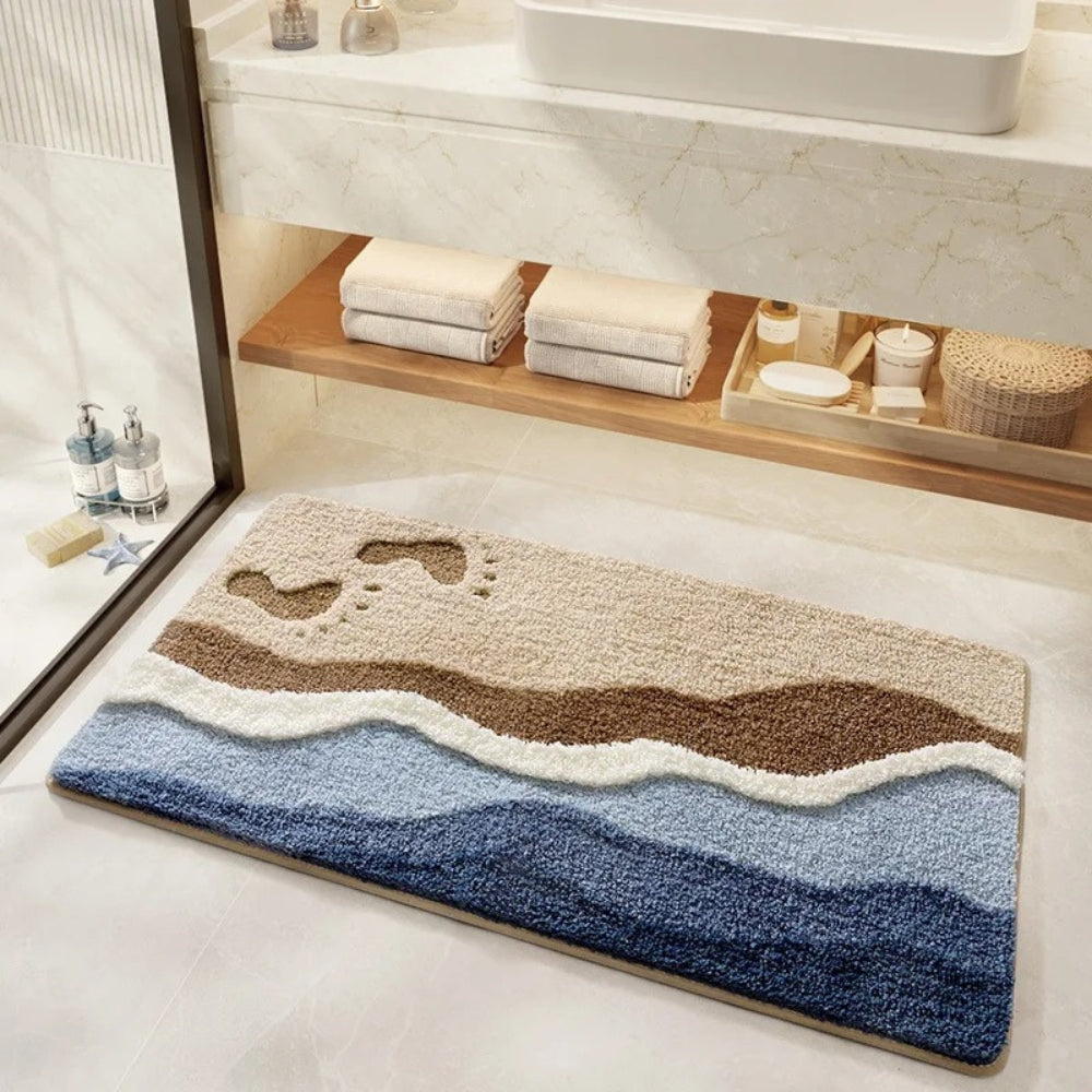 KüstenTraum: Rutschfeste Badematte im Strand Design – Weich, Saugfähig & Waschbar